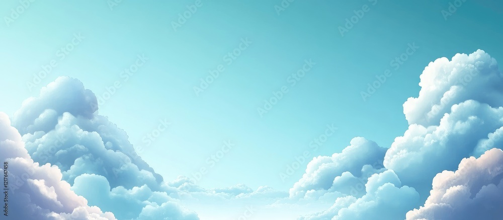 Poster Serene summer sky with vibrant blue hues and soft white clouds providing ample empty space for text or graphics.