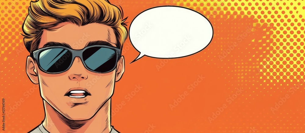 Aufkleber comic strip template featuring dialogue bubble and copyspace for text with vibrant background and ch