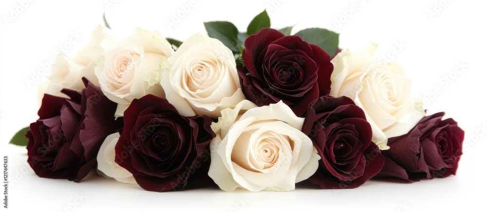 Poster Elegant bride's bouquet featuring white and deep red roses with ample blank space for custom text or messages in wedding themes.