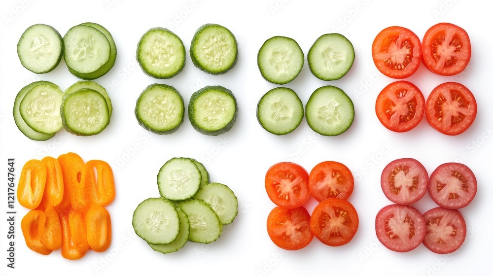 Poster assorted whole and sliced colorful vegetables high in fiber displayed from above on white background
