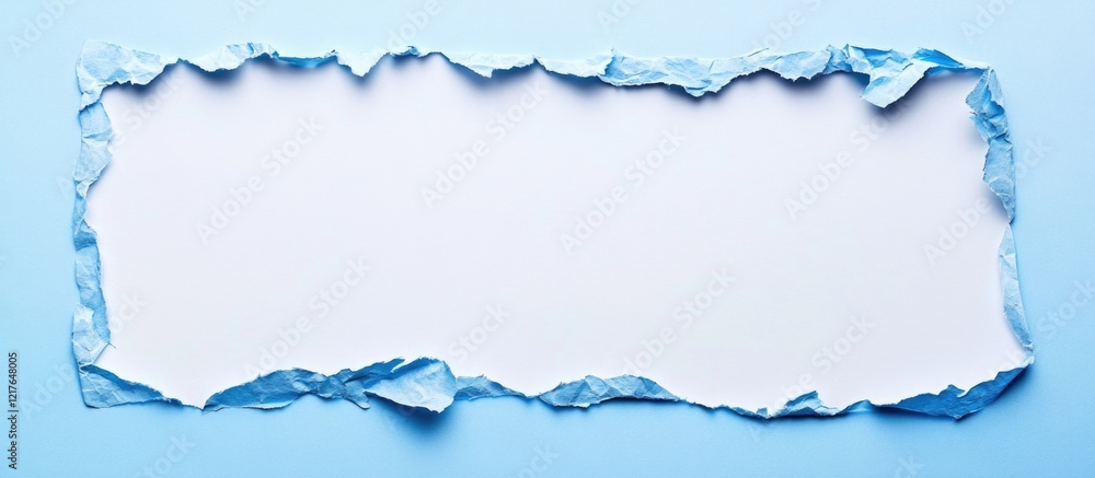 Poster Torn blue notebook paper with a blank white space for text and copy space on a soft blue background for creative designs and announcements