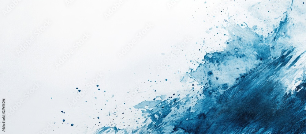 Aufkleber Blue paint strokes and splashes on a white background creating a vibrant artistic texture with ample empty space for text or design elements