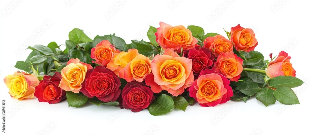 Poster vibrant assortment of roses in various colors arranged elegantly on a white background with space fo