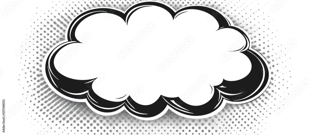 Poster Pop art style blank comic book action word bubble with empty copyspace for text in black and white halftone design for creative use