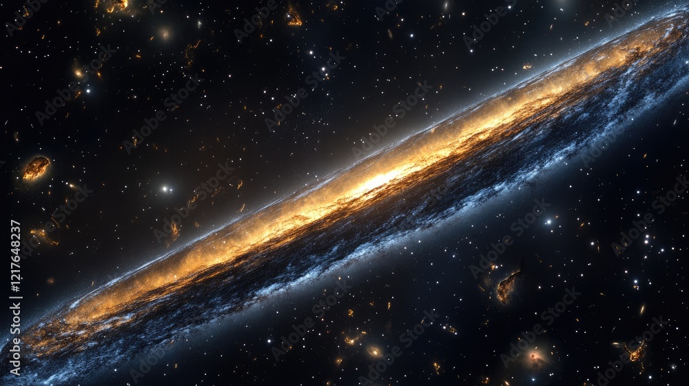 Poster galactic spiral structure of a distant galaxy with star clusters and nebulae in deep space copy spac