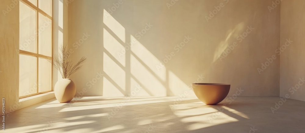 Poster bright and airy interior room with natural light and shadows ideal for space design and text placeme