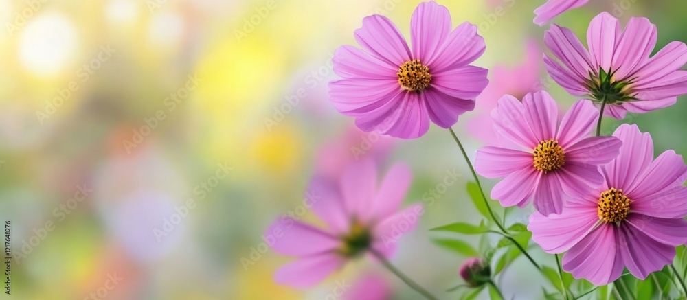 Aufkleber fresh cosmos flowers with blank card background offering ample space for personalized text or messag