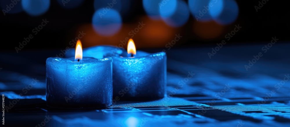 Poster blue candlesticks representing stock market growth against dark background with space for text and a