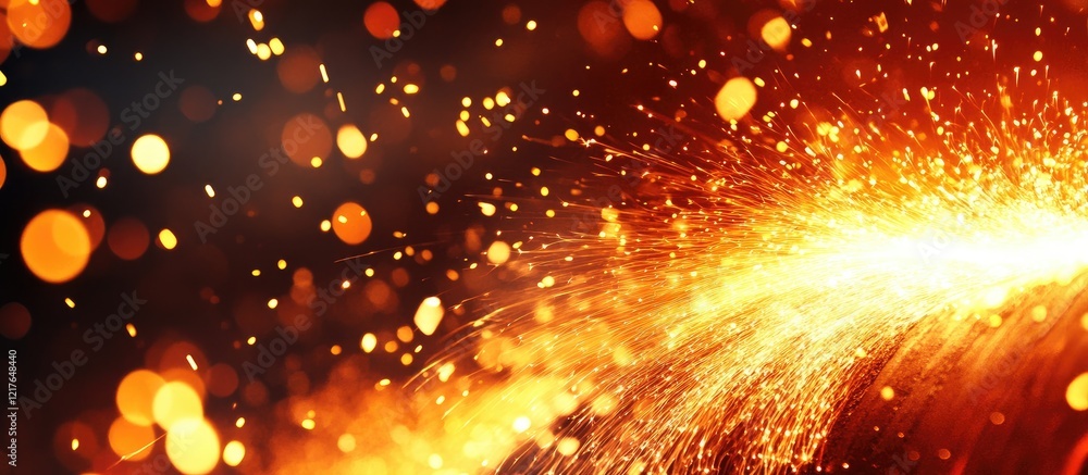 Poster vibrant sparks and glowing embers emitting from a steel furnace with copy space for text representat