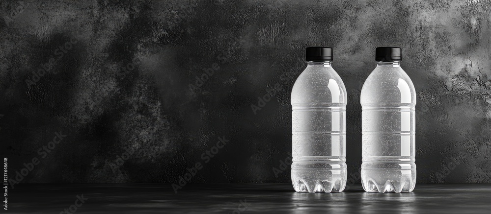 Poster Blank Plastic Water Bottles on Dark Background for Design Mockup Template with Copyspace for Text and Branding Opportunities
