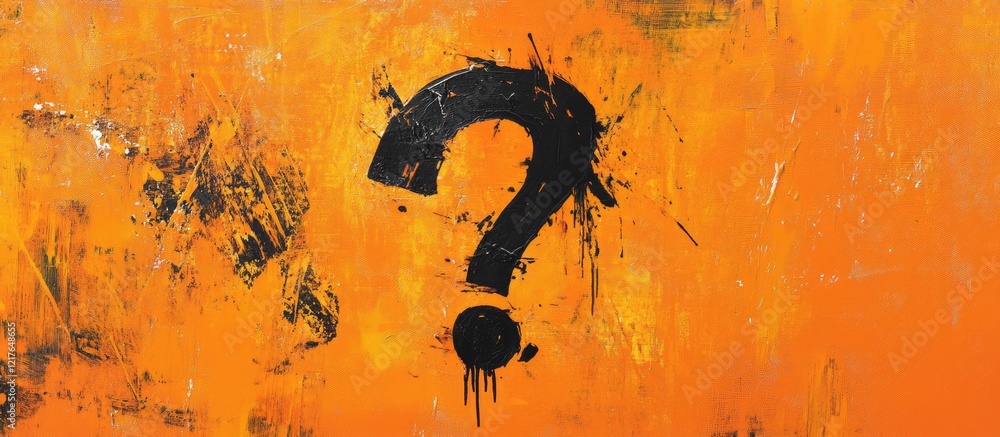 Poster bold black question mark on vibrant orange background ideal for text placement and visual communicat
