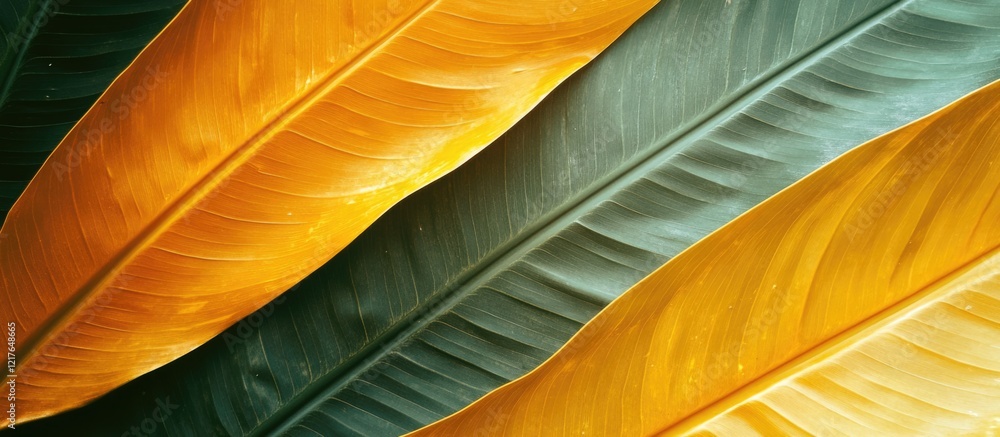 Poster Colorful blurred leaf background in yellow and orange tones with ample copyspace for text and design elements. Perfect for nature-themed projects.