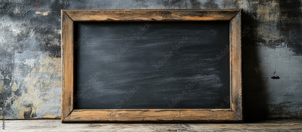 Poster Blackboard in a Rustic Wooden Frame Providing Ample Copyspace for Text and Creative Messages Against a Weathered Background