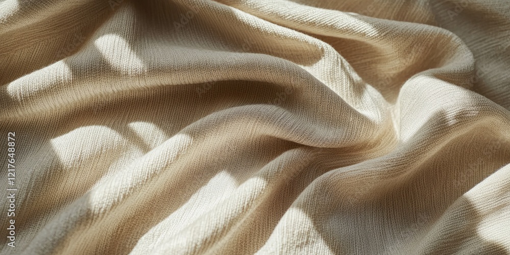 Poster minimalistic flat lay of beige textured fabric showcasing soft shadows and ample copy space for eleg