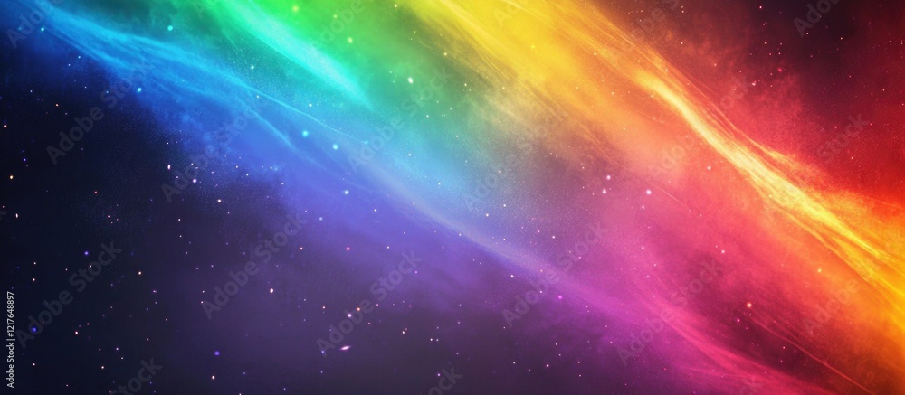 Poster vibrant rainbow fireworks background with dark space for text and announcements