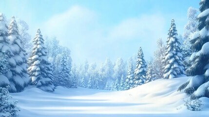 Fototapeta premium Winter landscape featuring snow-covered trees and a clear blue sky with copy space for text placement.