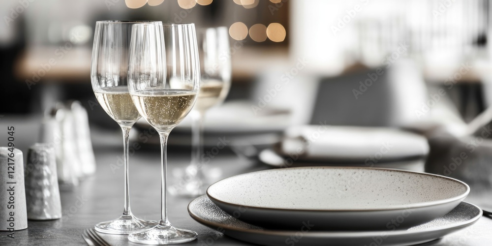 Poster elegant festive dining table with sparkling drinks and gourmet dishes featuring empty space for cust