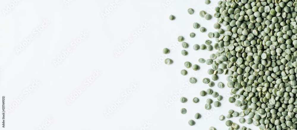 Poster green pea seeds vigna radiata on white background showcasing split peas with ample copy space for te