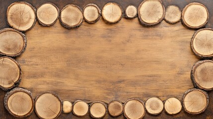 Wooden texture background with circular tree stump borders and empty center Copy Space for text or graphics