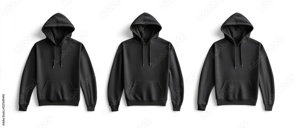 Poster Black Hoodies Isolated on White Background Ideal for Customization with Copyspace for Branding or Promotional Text Design