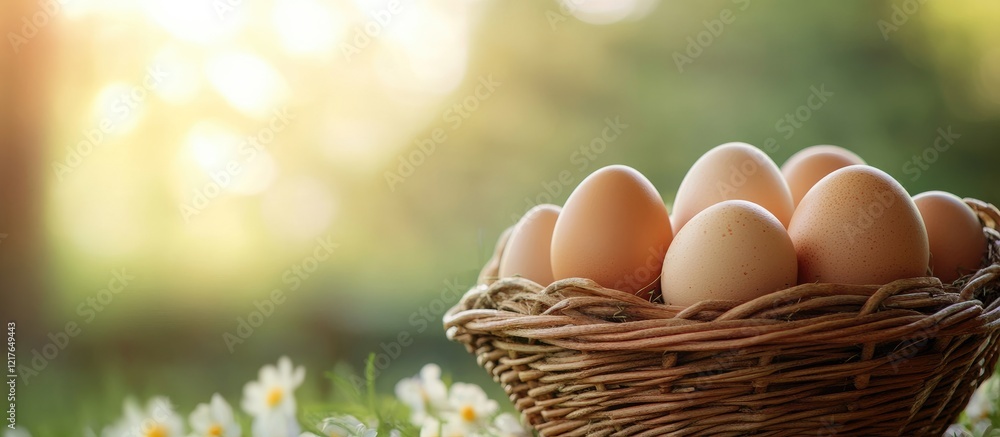 Aufkleber basket of fresh eggs in a serene spring setting with a soft blurred background ideal for seasonal pr