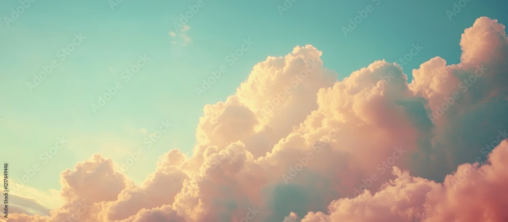 Aufkleber Soft pastel clouds illuminated by sunlight against a serene blue sky with ample space for text and design elements.