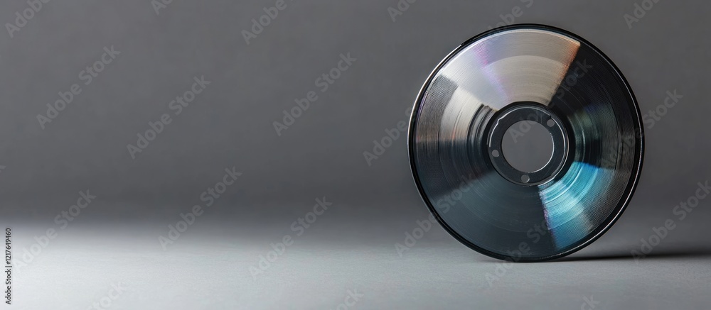 Poster cd on a gray background with soft shadows and copy space for text placement.