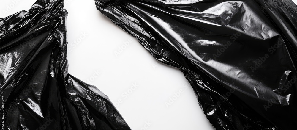 Poster black plastic garbage bag on white background providing ample copyspace for text or marketing messag