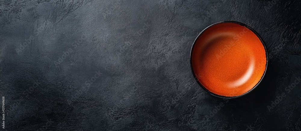 Poster Elegant Black Studio Background with Dramatic Lighting Featuring an Empty Orange Plate for Custom Text Space