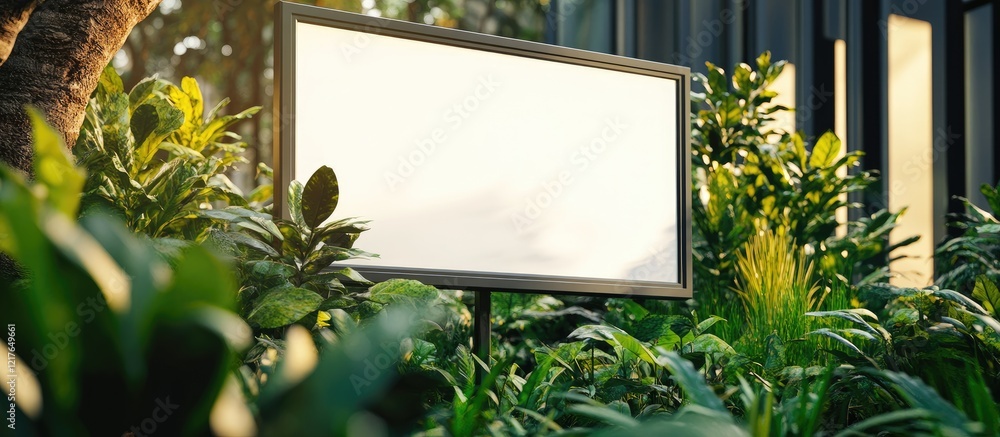 Poster Blank billboard mockup in a lush green setting ideal for advertisements with ample copy space for creative marketing messages