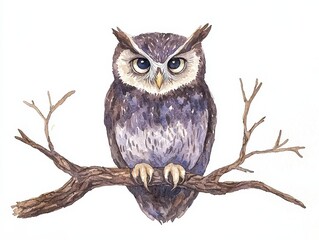 Fototapeta premium Majestic owl perched on branch forest setting wildlife art nature scene detailed view symbol of wisdom