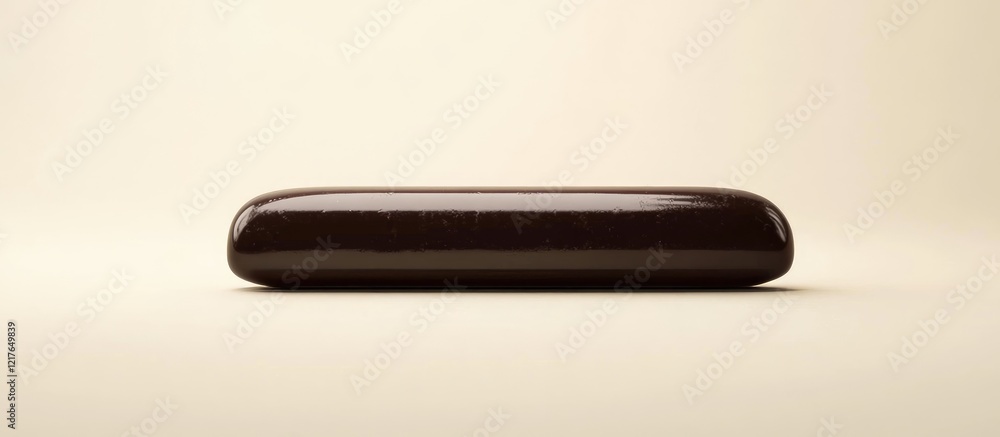 Poster elegant dark chocolate bar with smooth surface and empty copyspace for text on a neutral background.