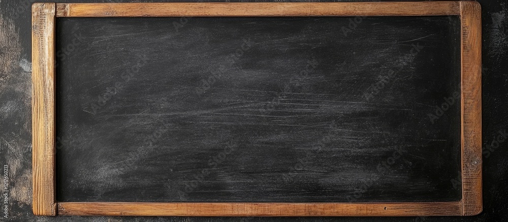 Poster chalkboard with wooden frame providing ample copyspace for text or creative designs in a classic bla