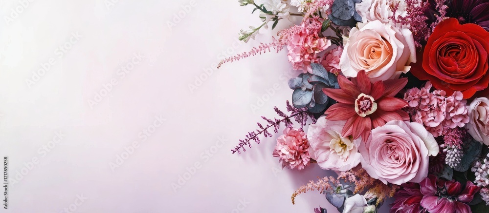 Aufkleber elegant bridal bouquet with assorted wedding flowers on a soft background featuring ample copy space