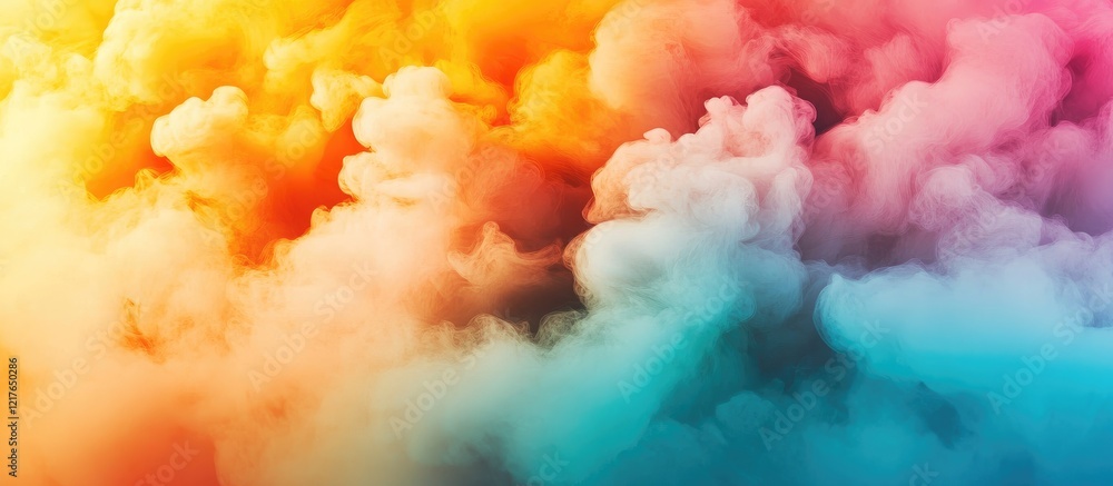 Poster Vibrant abstract smoke in a colorful gradient on a black synthetic background with ample copyspace for creative text placement