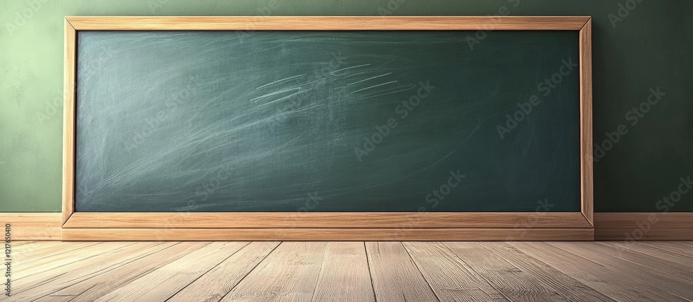 Aufkleber Chalkboard in Classroom Setting with Blank Space for Educational Text and Formulas for Digital Learning and Teaching Resources