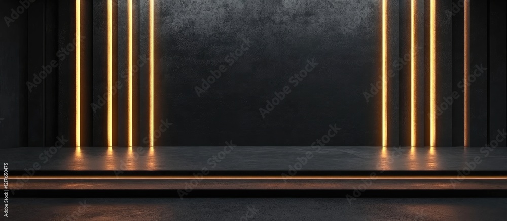 Aufkleber Modern black studio background with flat wall and illuminated vertical lines creating an empty copyspace for text or graphic design elements