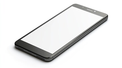 Mockup of a modern smartphone with a blank screen positioned on a smooth white background