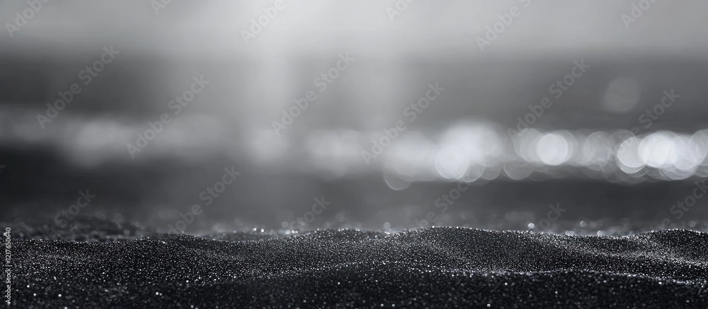 Aufkleber black sand beach with soft ocean waves and sunlight reflection ideal for text placement and backgrou