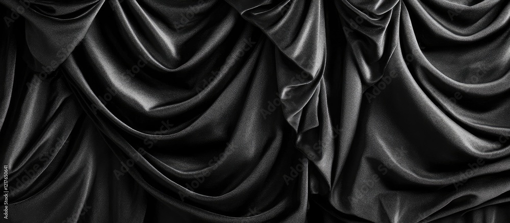 Poster Elegant black velvet curtain texture background with smooth folds and ample copyspace for text or design elements in a sophisticated setting