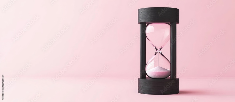 Poster Black Wooden Hourglass on Soft Pink Background with Empty Copyspace for Custom Text and Elegant Time Conceptual Design