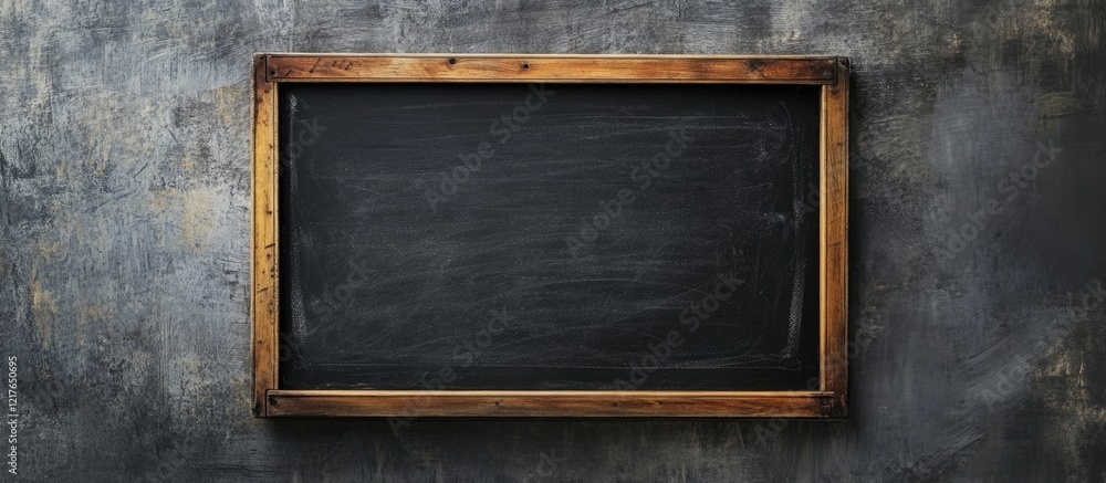 Poster blank black chalkboard with wooden frame ideal for writing messages or educational content in a vers