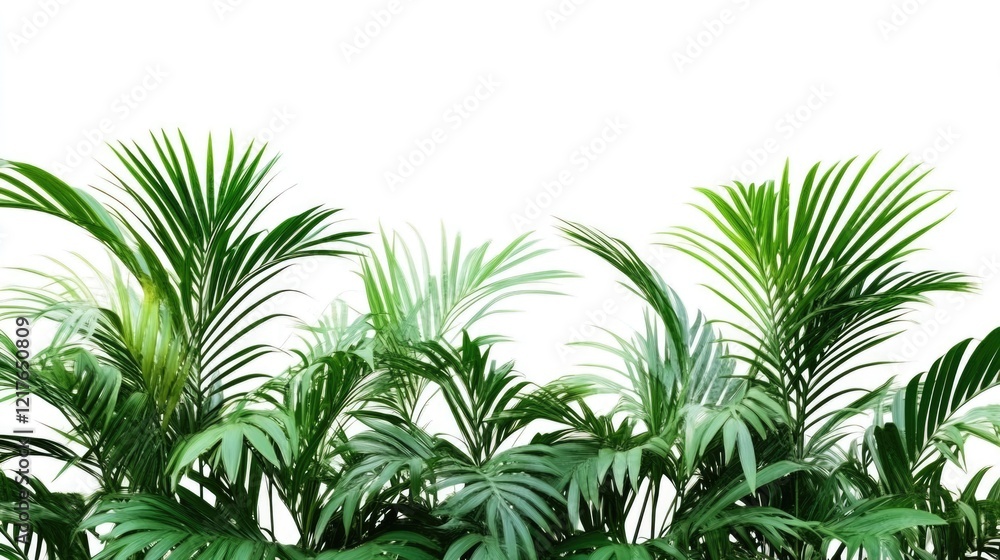 Poster lush green palm leaves creating a tropical backdrop with empty space for design elements on a clean 