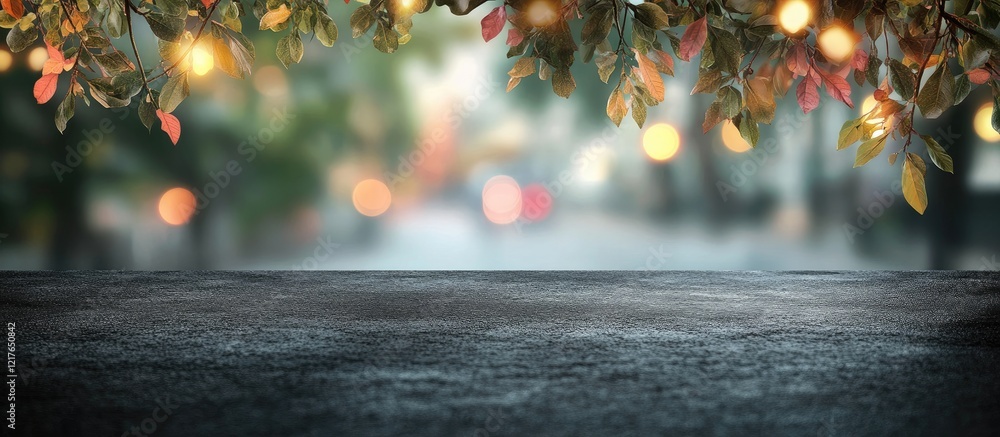 Poster blurred street and tree branches background with empty copyspace for text in a softly scratched blac