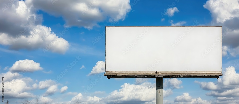 Poster blank billboard in open sky with copyspace for advertising and marketing messages against a bright b