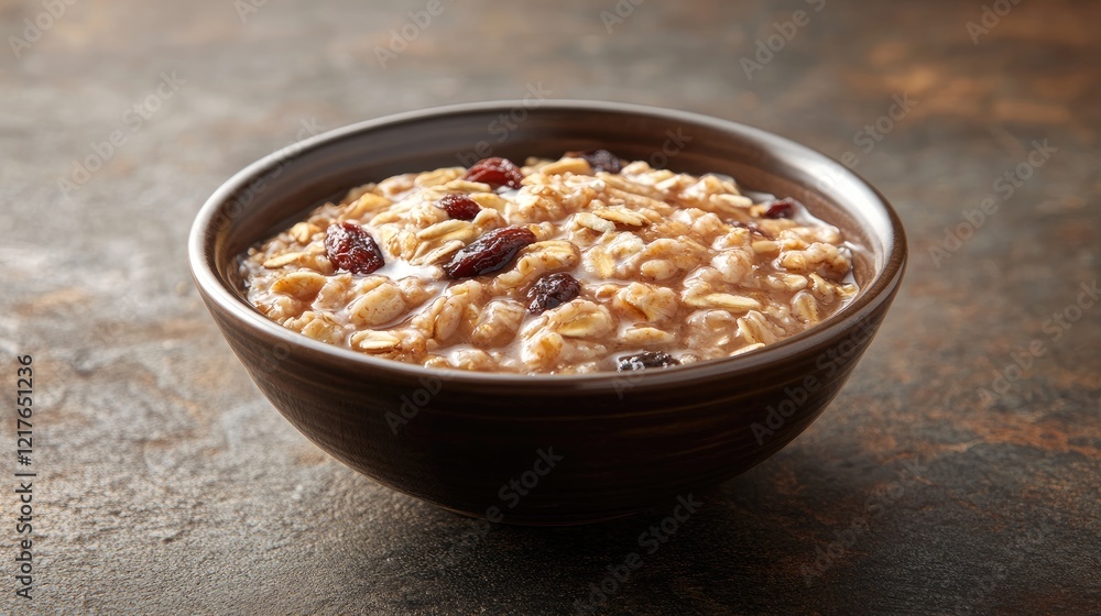 Poster healthy bowl of oatmeal with dried fruits and nuts promoting diabetes awareness featuring empty spac