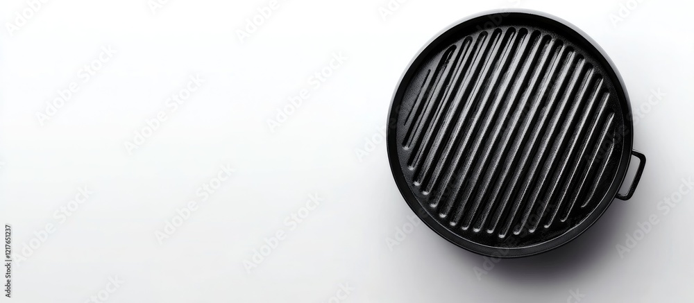 Poster top view of an empty bbq grill isolated on white background for culinary and grilling text or recipe