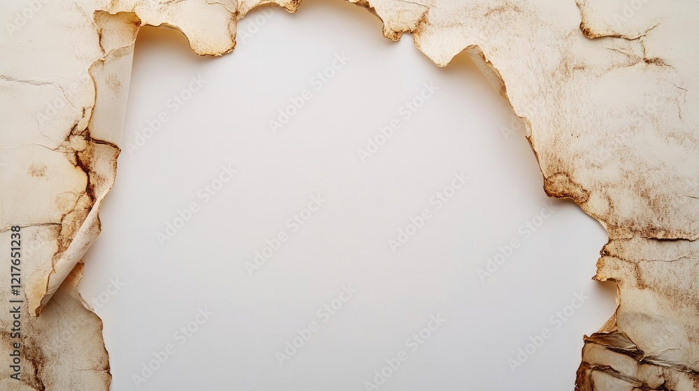 Poster torn aged paper with burned edges and blank center copy space for text or design elements