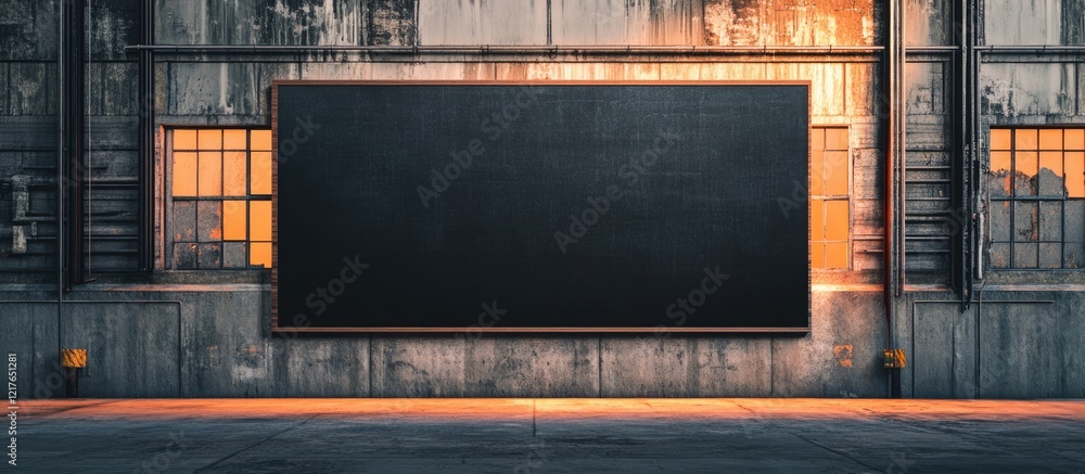 Poster blank black billboard in industrial environment for advertising mockup offering ample copyspace for 