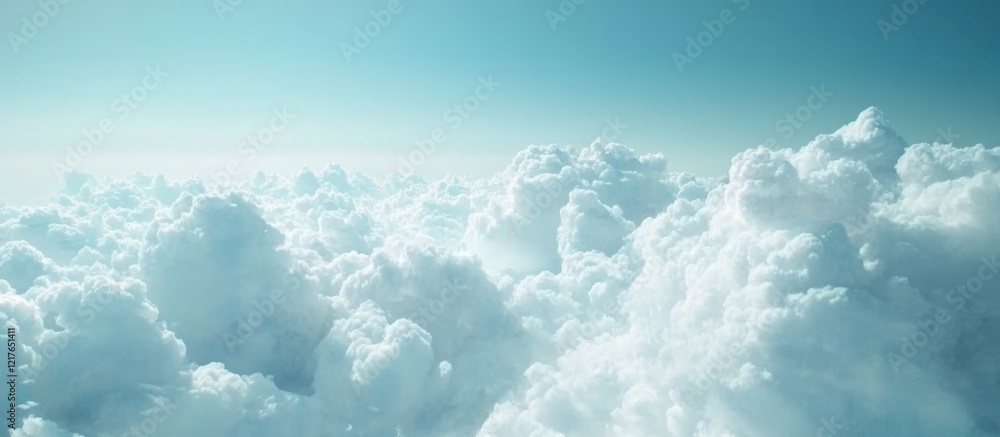 Poster serene blue sky with fluffy white clouds providing ample copyspace for text or design elements in a 